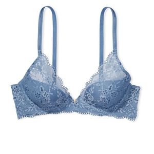 Victoria secret love cloud lace half pad plunge bra faded denim 38c new with tag